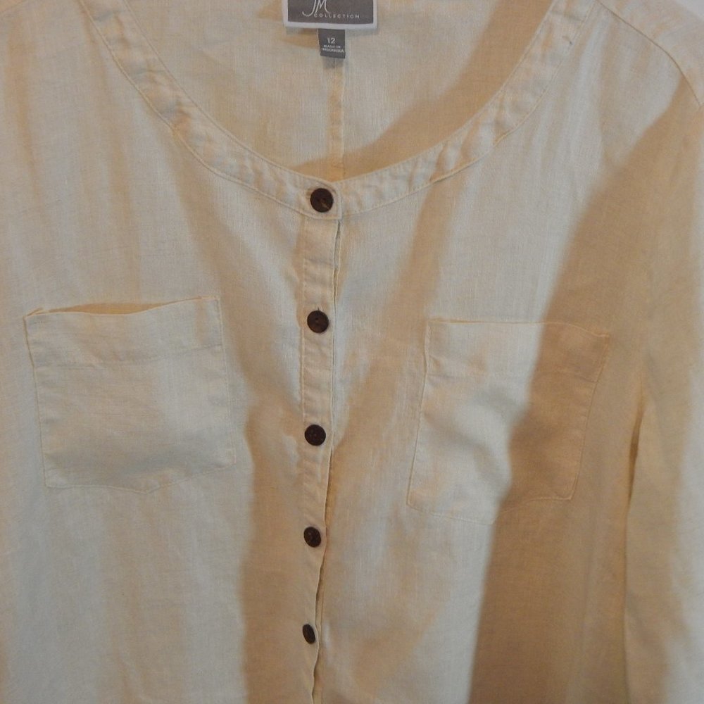 Jm Collections 100% Linen Relaxed Button Shirt - image 2